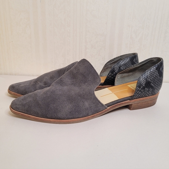 Dolce Vita Kelsa Leather Flats 10 Gray Snakeskin Heel Slip On D'Orsay Loafers - Picture 4 of 9